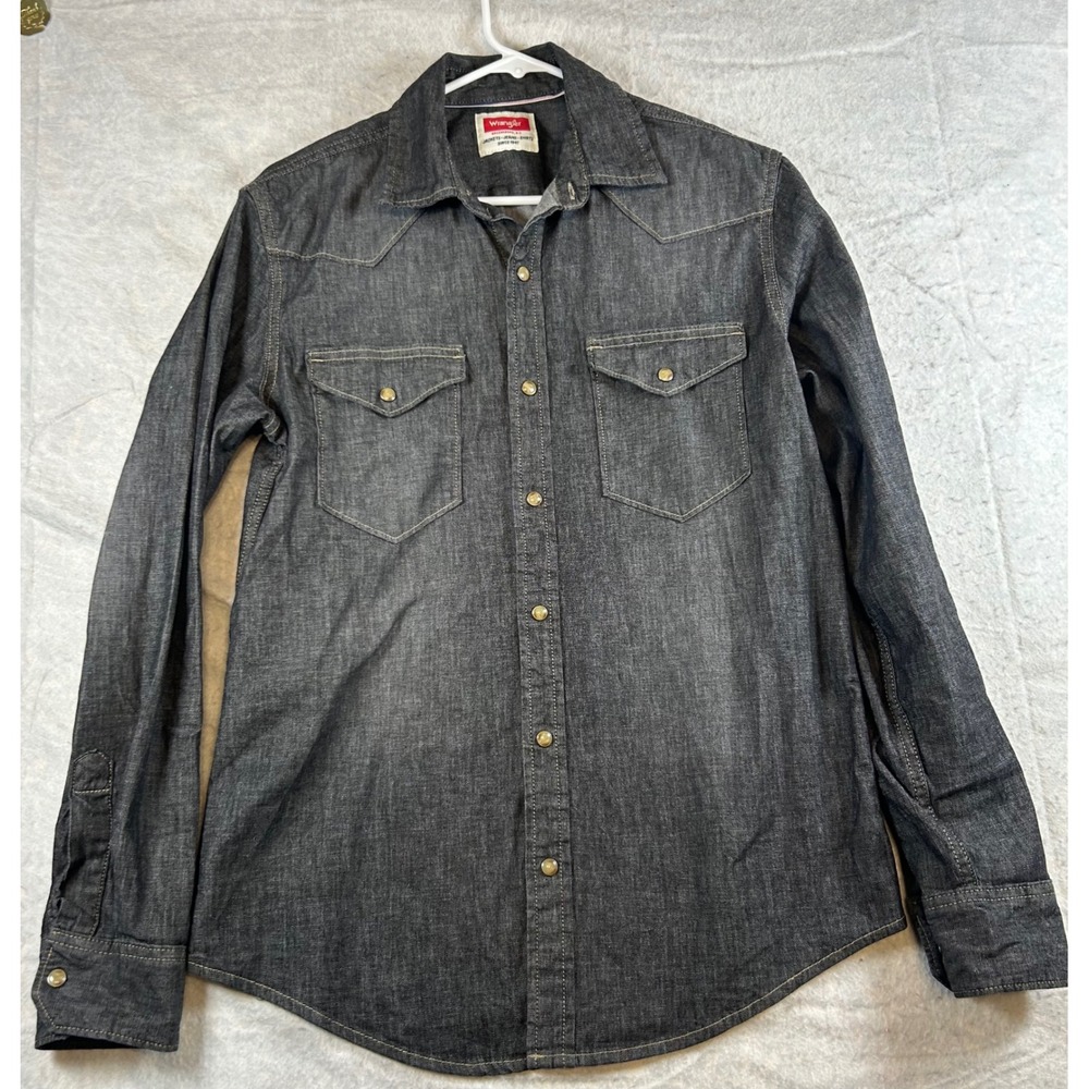Wrangler Men's Dark Wash Denim Western Snap Shirt Size S. Vintage P/3